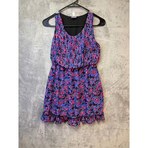 D-Signed Disney Floral Pleated Ruffle Mini Dress Blue Pink Size M 10/12